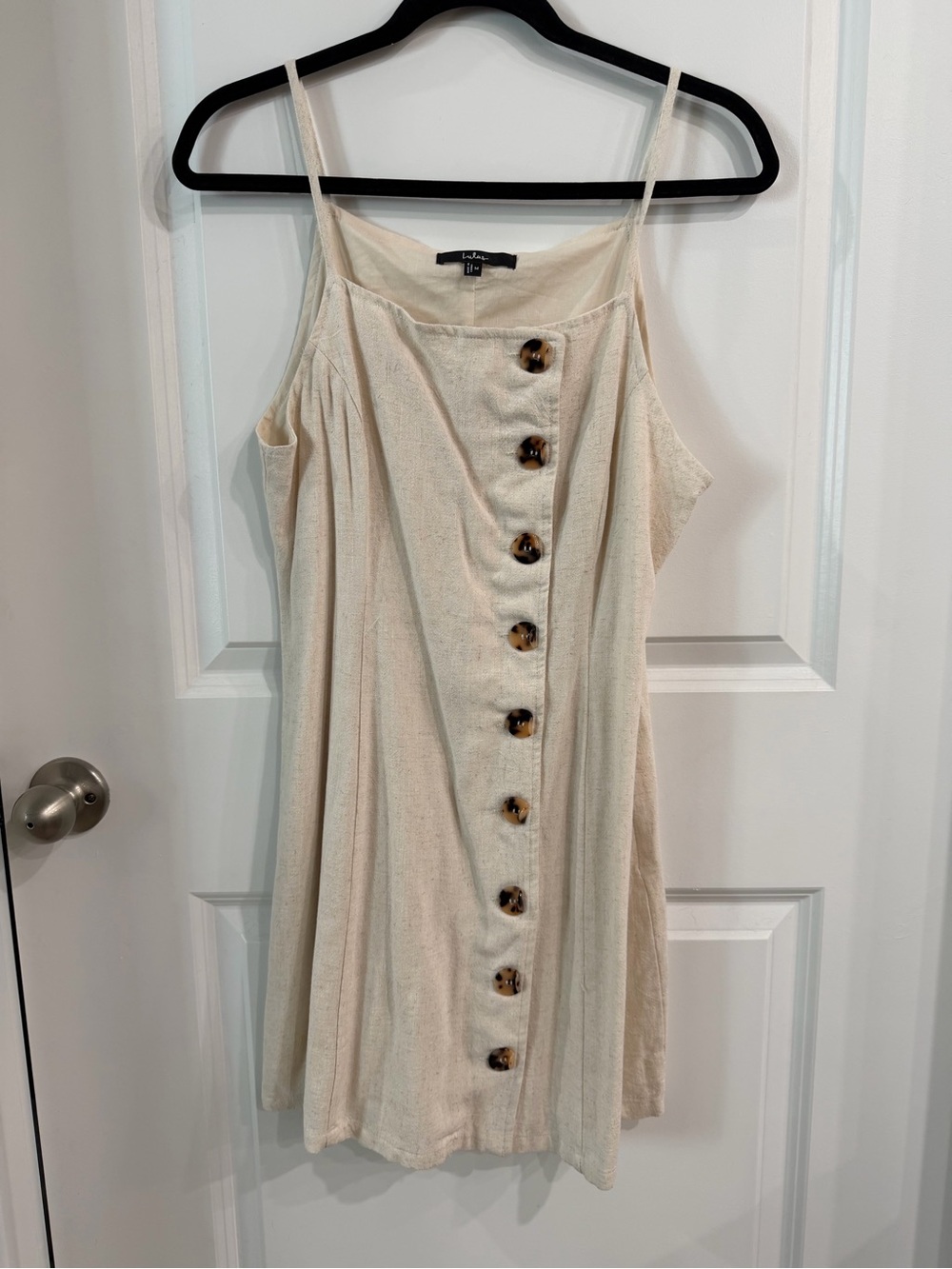 Lulu's Cream Button-Down Spaghetti Strap Dress